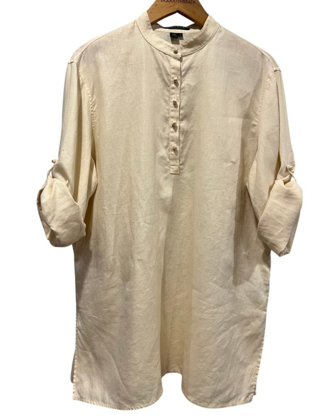 Lauren Ralph Lauren Linen Mandarin Tunic Top, Ivory, XL
